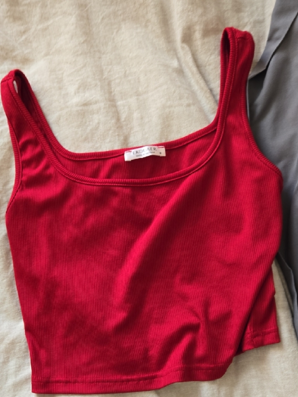Red Ribbed One-Shoulder Crop Top Set - Picture 3 of 3